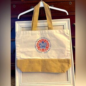 King Charles III Commemorative Coronation Canvas raffia tote bag shopper NWOT